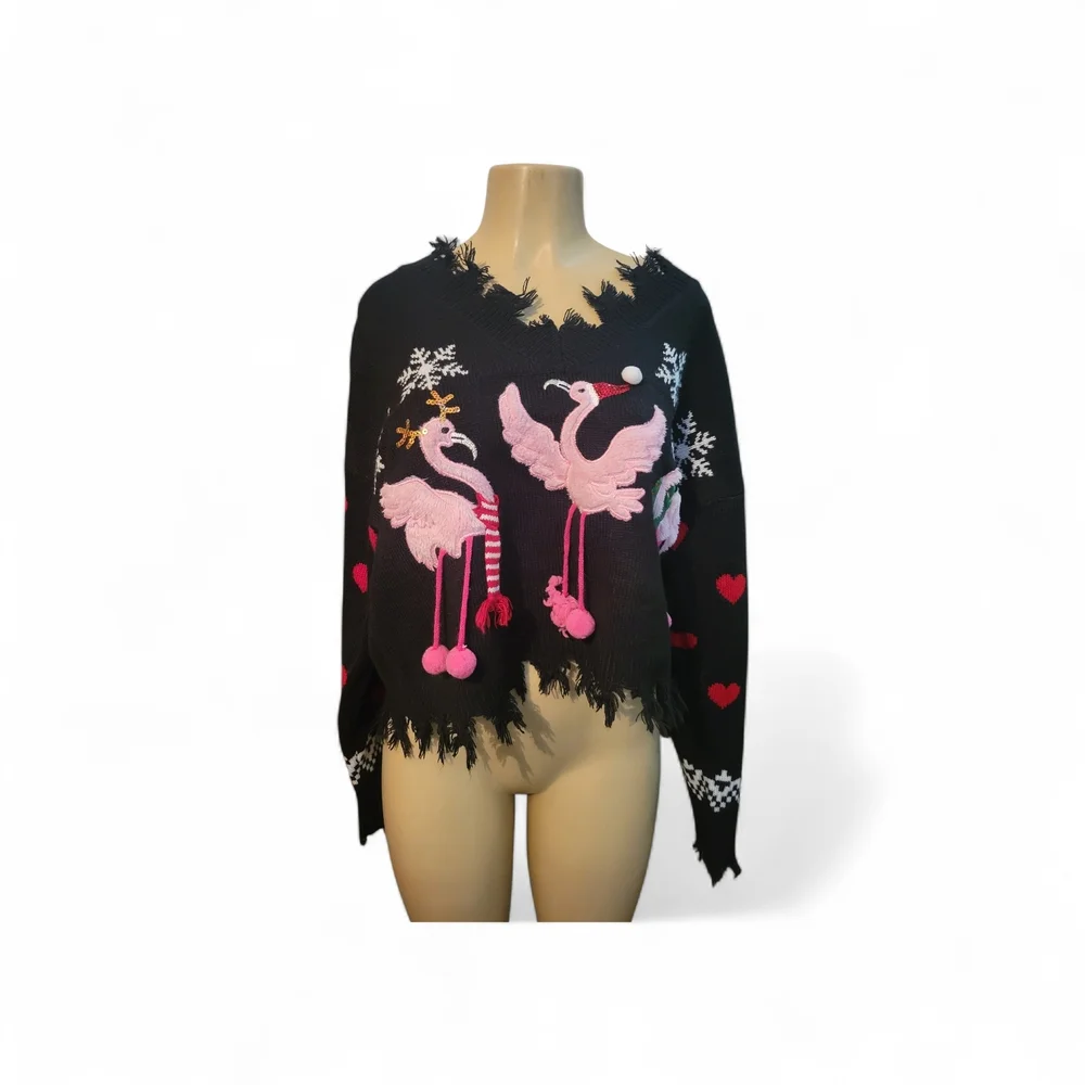 Chic Black Flamingo Sweater - Picture 2 of 5